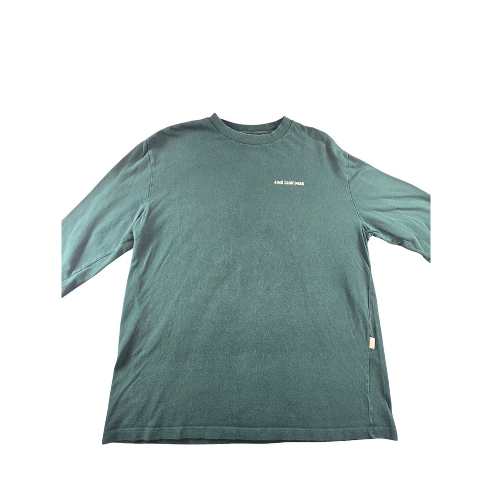 Aime Leon Dore Mens Long Sleeve Logo T-Shirt‎ Green Cotton Made in Canada Large